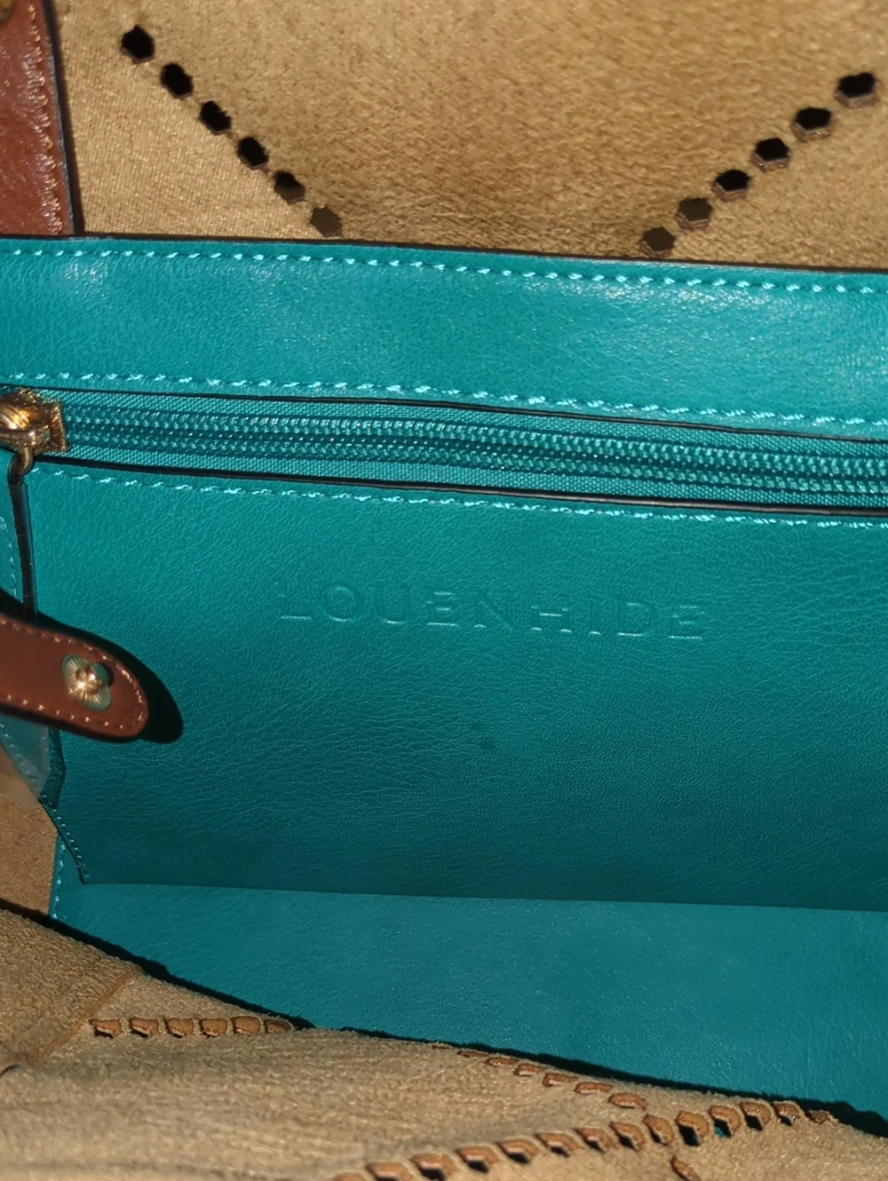 Louenhide Turquoise Leather Tote with Brown Handles NOW ONLY $45